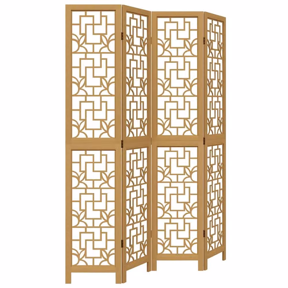 Berkfield Home 4-Panel Room Divider in Light Tan Paulownia Solid Wood – 2