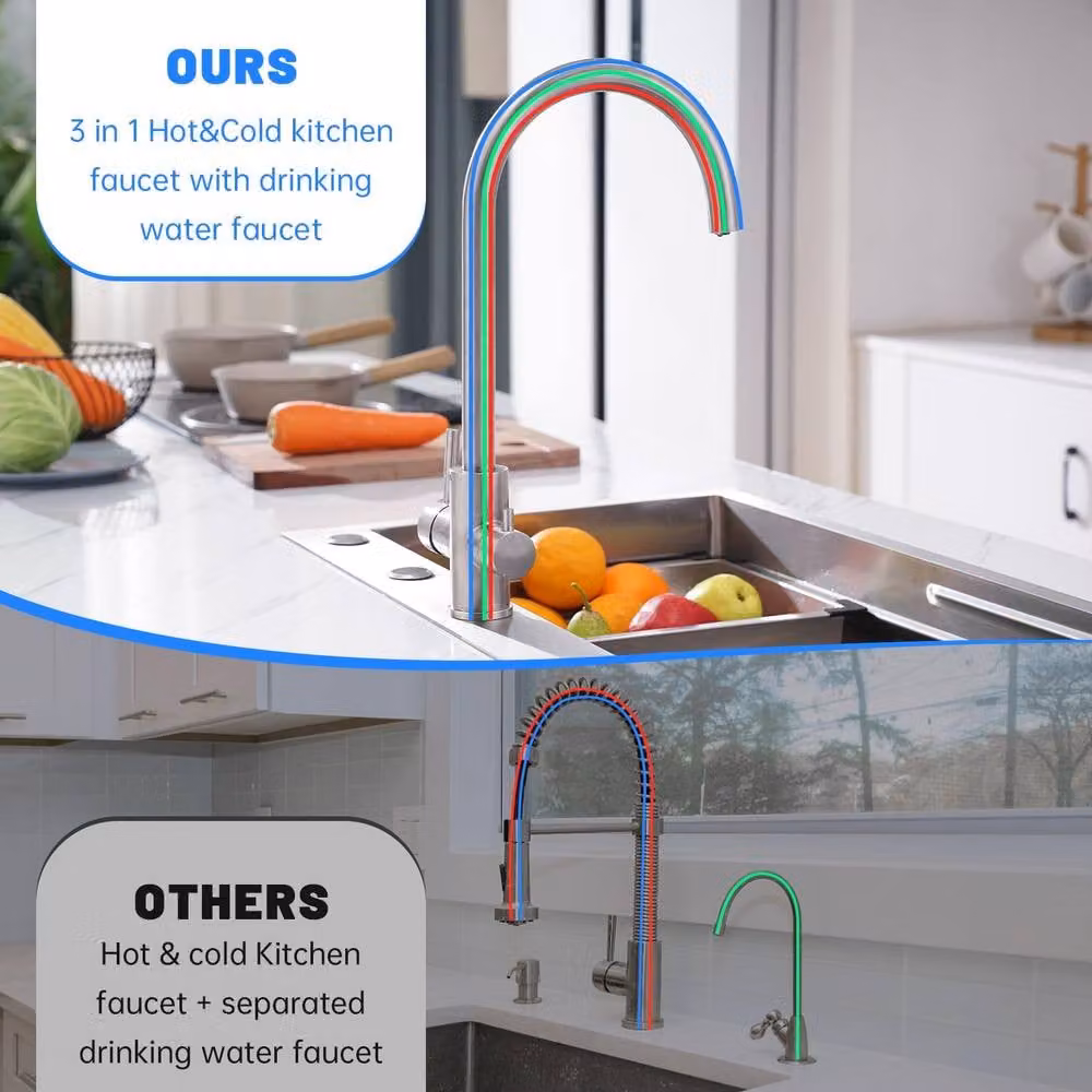 Dayone Brushed Stainless Steel 3 Way Kitchen Tap with Swivel Spout and Filtered Water in Silver – 4
