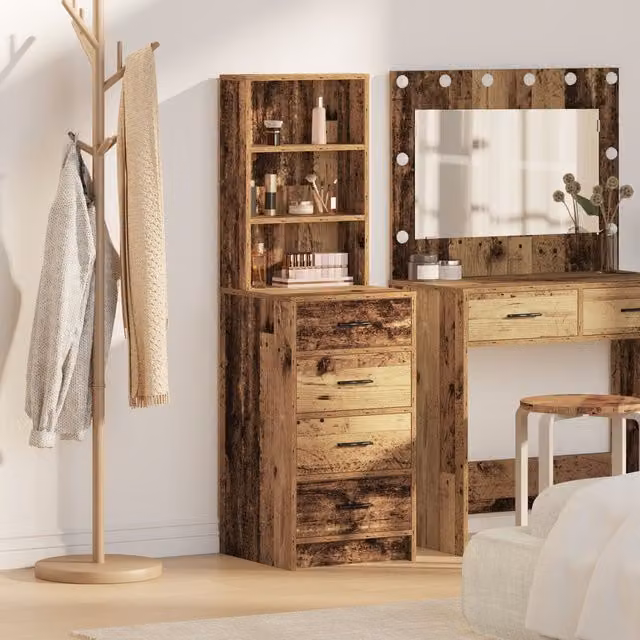 Berkfield Home Old Wood Highboard in Brown, W/D/H: 40 x 41 x 135 cm – 1