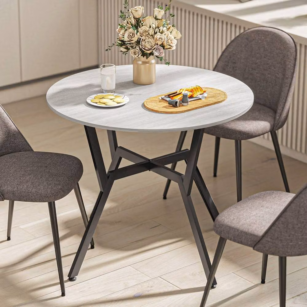 Wyld Haus Donato Round Dining Table in Grey with Black Metal Legs, Diameter: 90 cm – 6