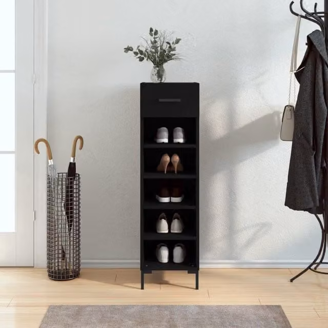 Berkfield Home Industrial Black Shoe Cabinet with Internal Drawers and Shelves, W/D/H: 30 x 35 x 105 cm