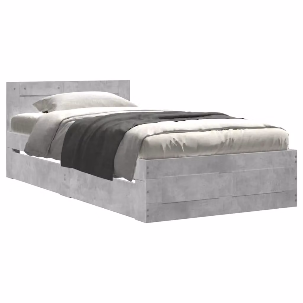 Berkfield Home Small Single Bed Frame with Headboard in Concrete Grey, W: 75 cm, L: 190 cm