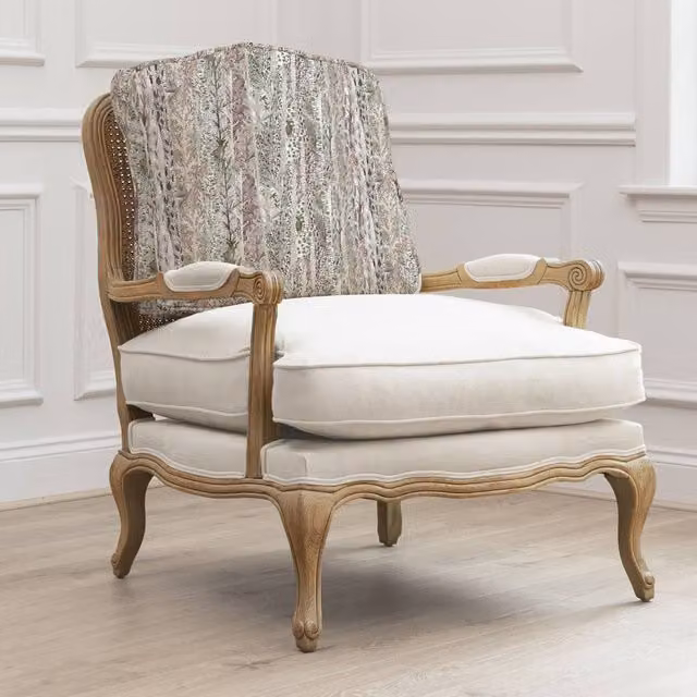 Voyage Maison Whimsical Tale Printed Florence Armchair with Light Oak Solid Wood Frame and Multicolour Floral Fabric