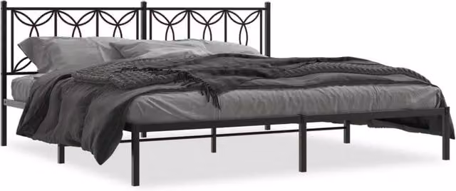 Berkfield Home Metal Bed Frame with Headboard, Black, W/D/H: 193 x 203 cm – 1