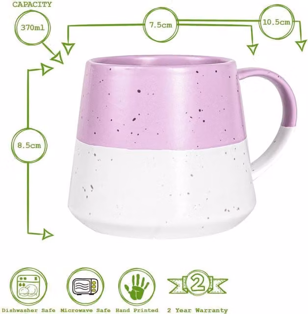 Nicola Spring Colour Block Flecked Stoneware Belly Coffee Mugs, 370ml, Purple, Set of 4 – 1