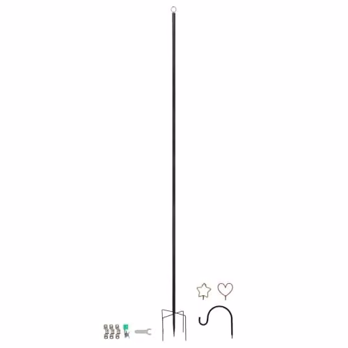 Harbour Housewares Black Metal Outdoor Festoon Pole with Interchangeable Heads, Height: 0.6-2.5 m