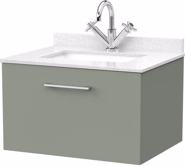 Balterley Pershall 1 Drawer Vanity Unit with Marble Top and Basin, Reed Green, W: 60 cm