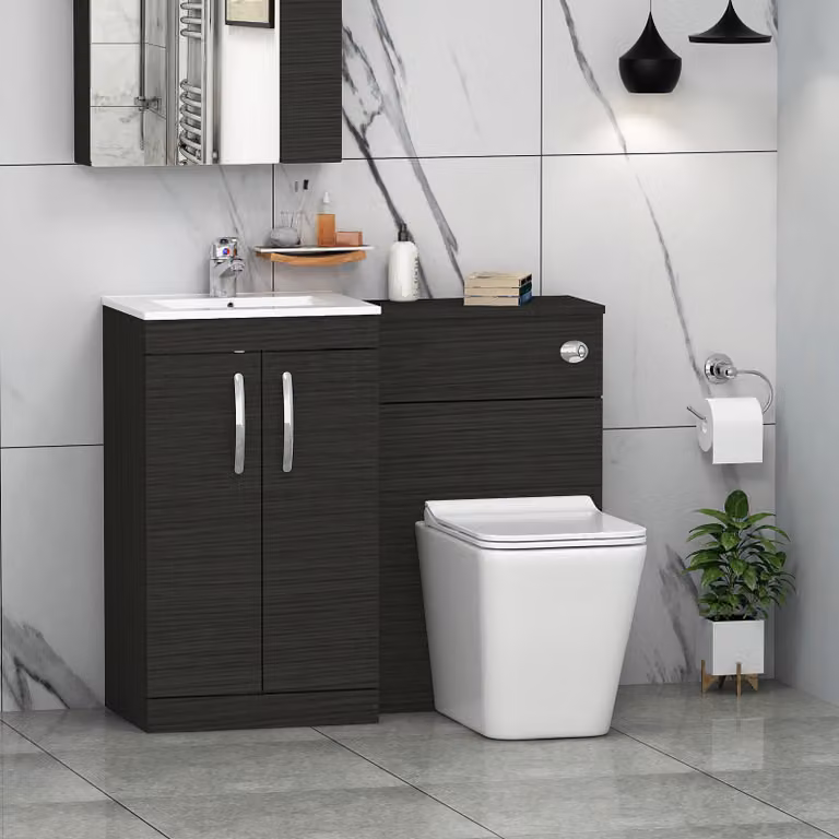 Royal Bathrooms Hale 1000mm Black 2 Door Furniture Pack with Minimalist Basin and Slim Elena Back to Wall Toilet