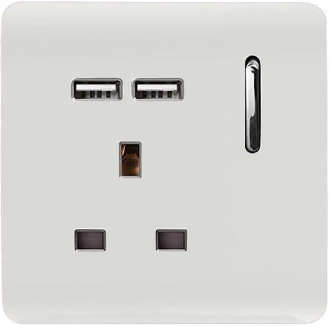 Trendi 1 Gang 13 Amp 2x2.1mA USB Switched Flush Socket in Ice White