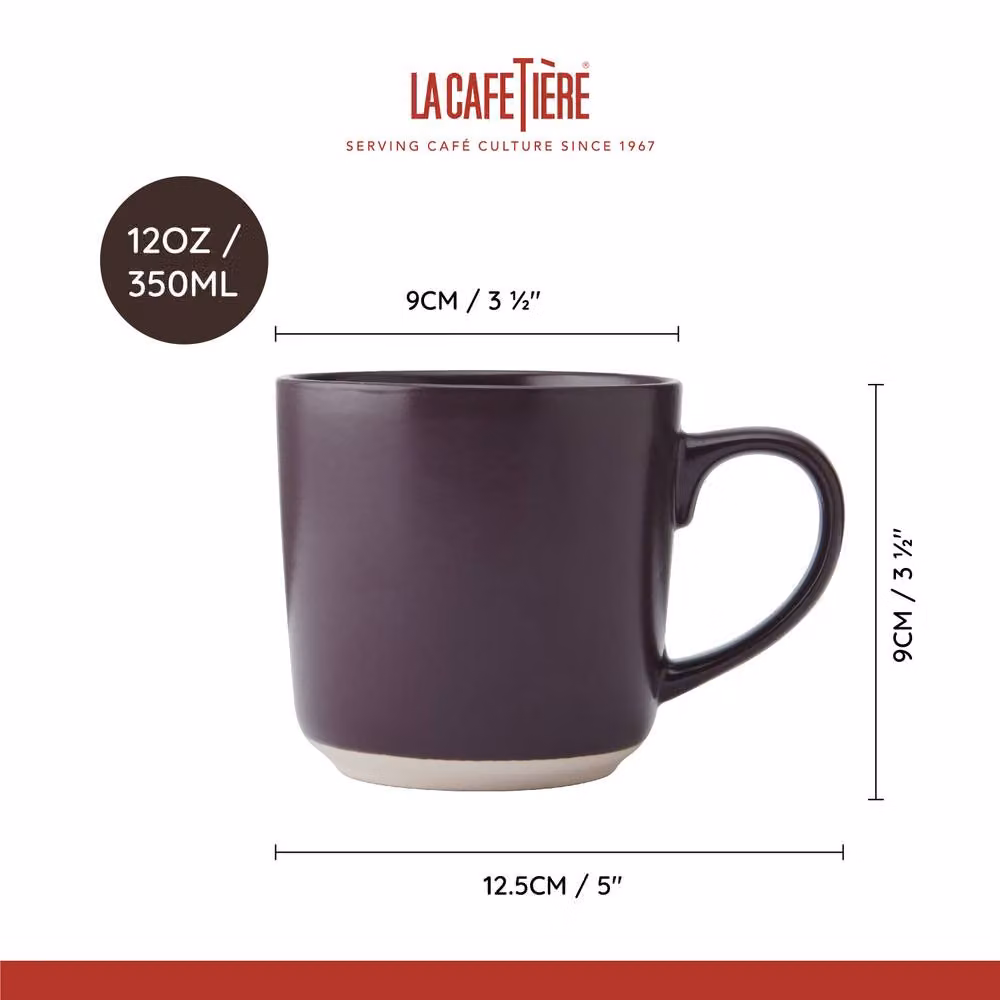 La Cafetiere Set of 4 Aubergine Purple Ceramic Coffee Mugs, 350 ml – 5