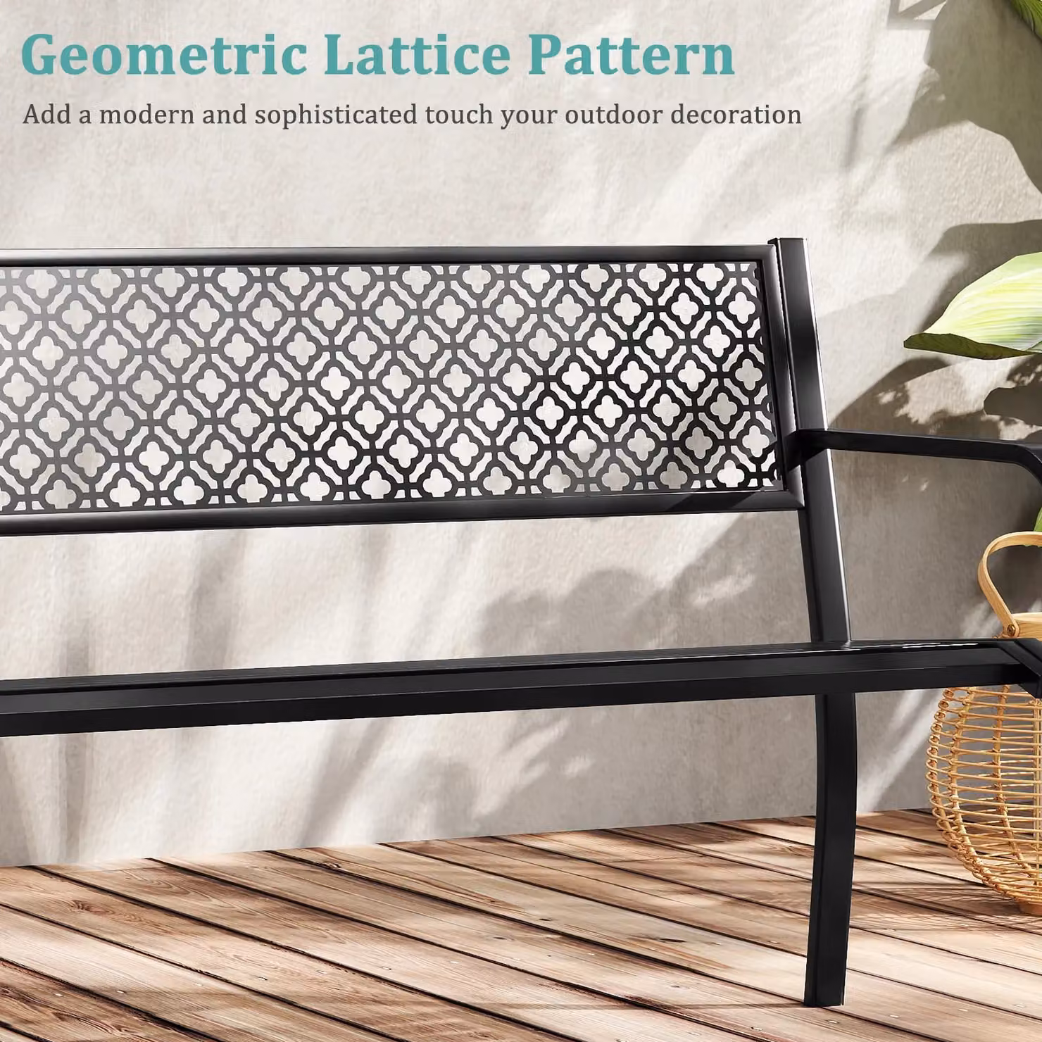 Costway 50 Inch Modern Geometric Metal Outdoor Garden Bench in Matt Black – 4