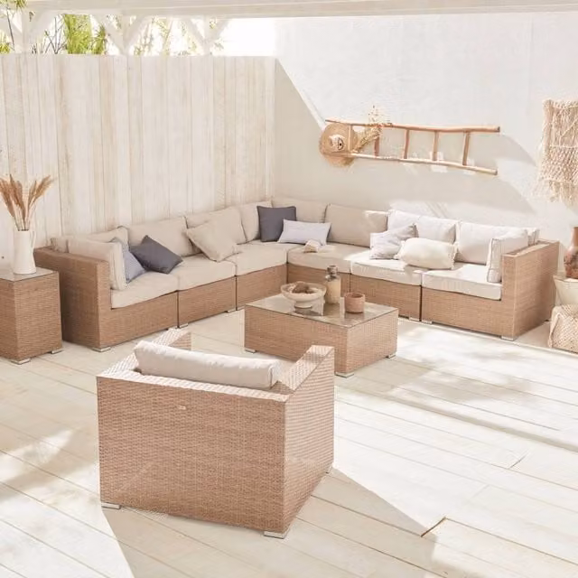 Sweek 8-10 Seater Premium Polyrattan Garden Sofa Set in Beige