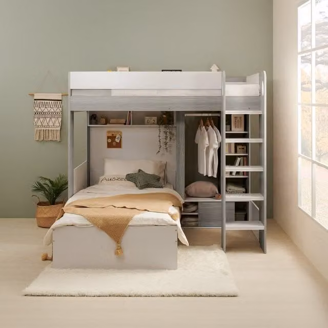 Flair Hampton Modern Two-Level Bunk Bed in Grey and White