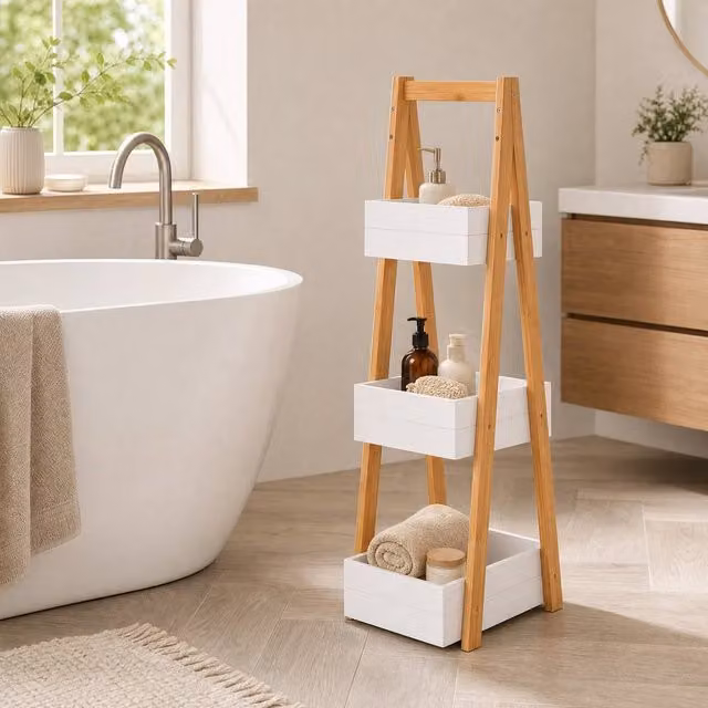 STILVORA 3 Tier White Ladder Storage Shelf with A-Shape Design