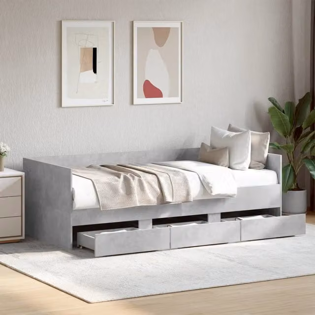 Berkfield Home Modern Daybed with Drawers in Concrete Grey, W/D/H: 90 x 200 cm