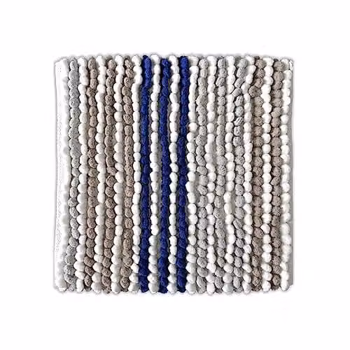 Allure Bath Fashions Blue Striped Boho Cotton Blend Square Bath Mat, W/D/H: 50 x 50 x 1 cm – 1