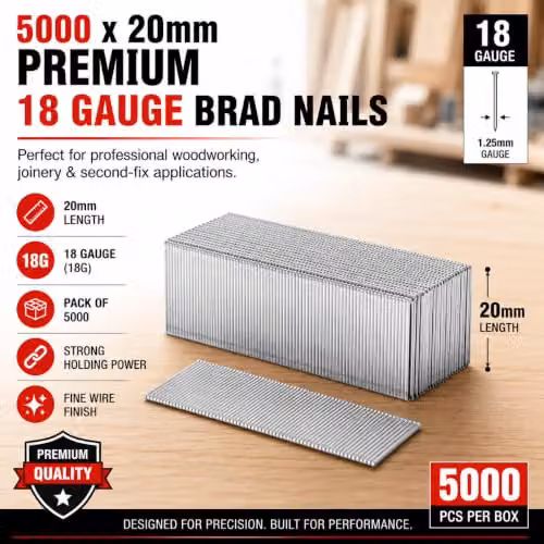 Lumberjack 5000pc 18 Gauge Galvanised Brad Nails, 20mm, Silver – 2
