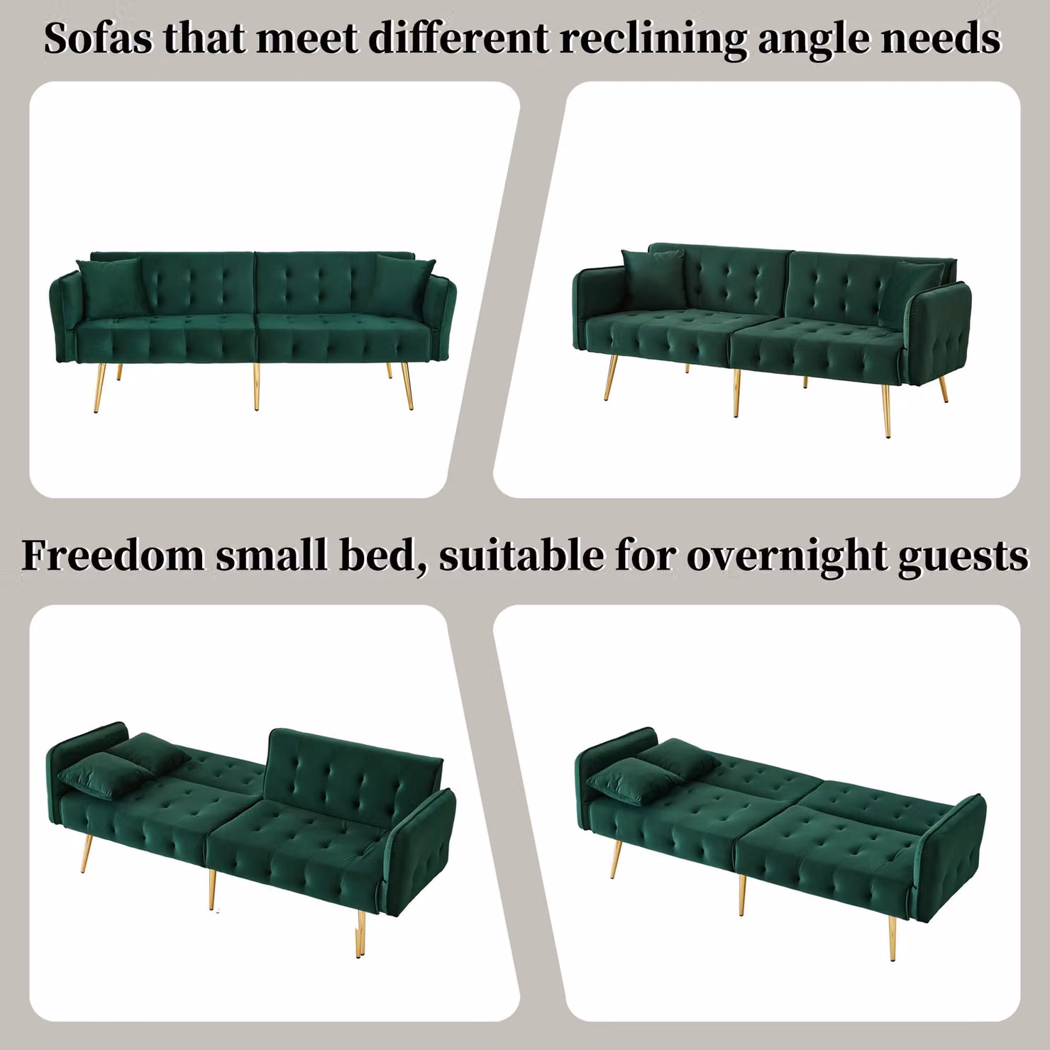 Aosom UK Green Velvet Click Clack Sofa Bed with Gold Accents and Scatter Cushions, W/D/H: 178 x 82 x 70 cm – 7