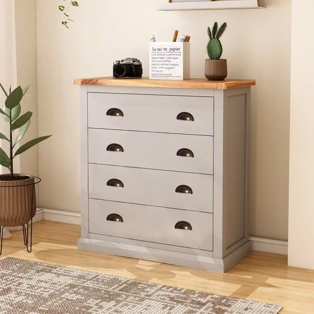 Cabinet Bits Loreo 4 Drawer Chest of Drawers in Light Grey with Gold Handles – 1