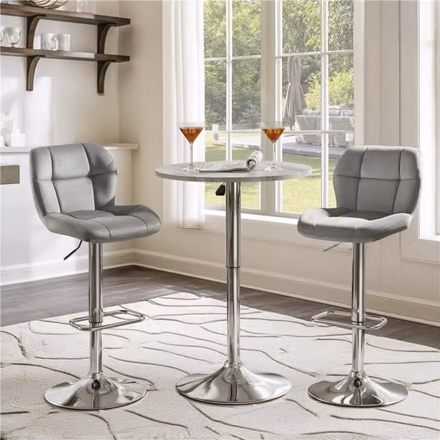 Yaheetech Set of 2 Adjustable Swivel Velvet Bar Stools in Light Grey
