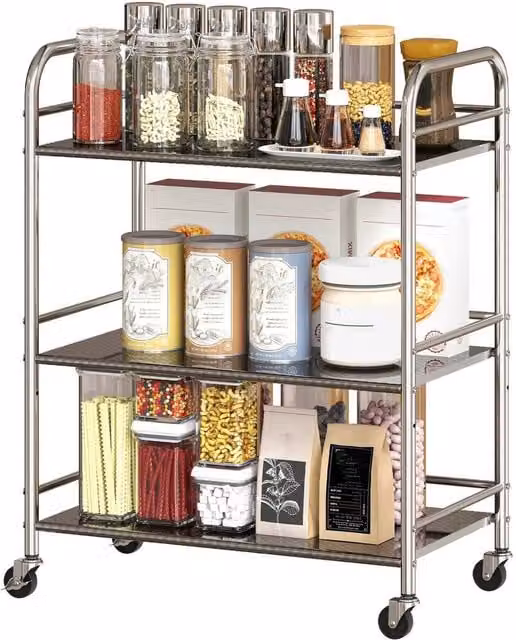 KORVIXA Stainless Steel Storage Trolley on Wheels in Silver, W/D/H: 60 x 35 x 77 cm – 1
