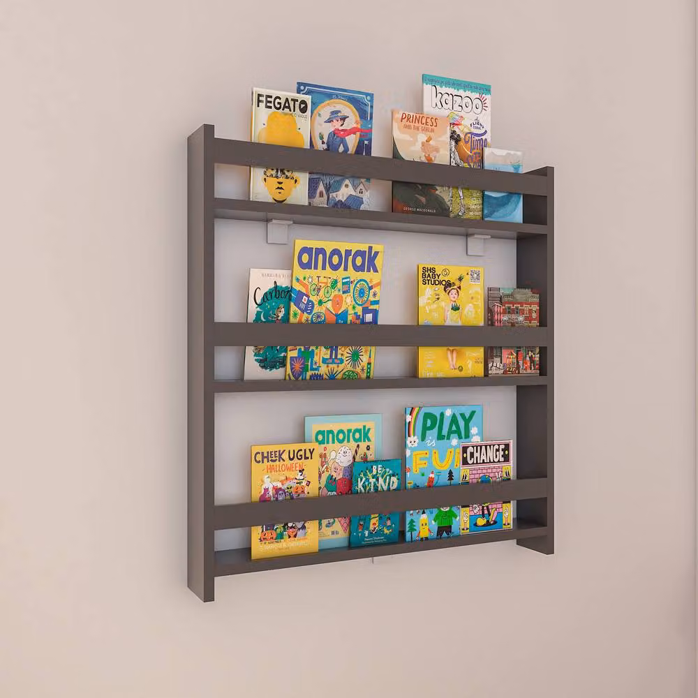 VCM Kidos Children's Wall-Mounted Bookcase Shelf in Dark Grey – 3