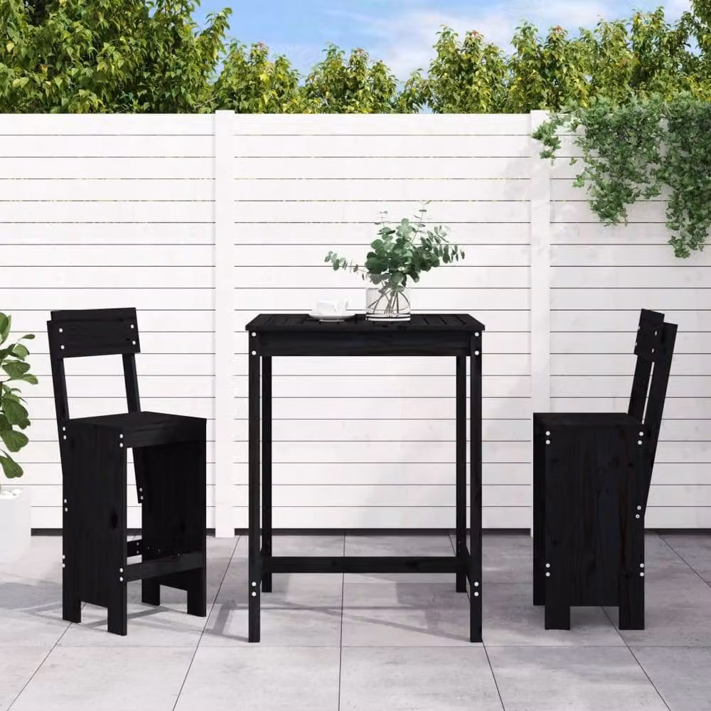 Berkfield Home Beautiful 3 Piece Black Solid Wood Pine Garden Bar Set – 1