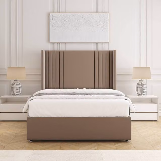 BSSPOKE Cheshire Divan Bed with 54 inch Headboard and 10 inch Mattress in Beige, W/D/H: 120 x 200 cm