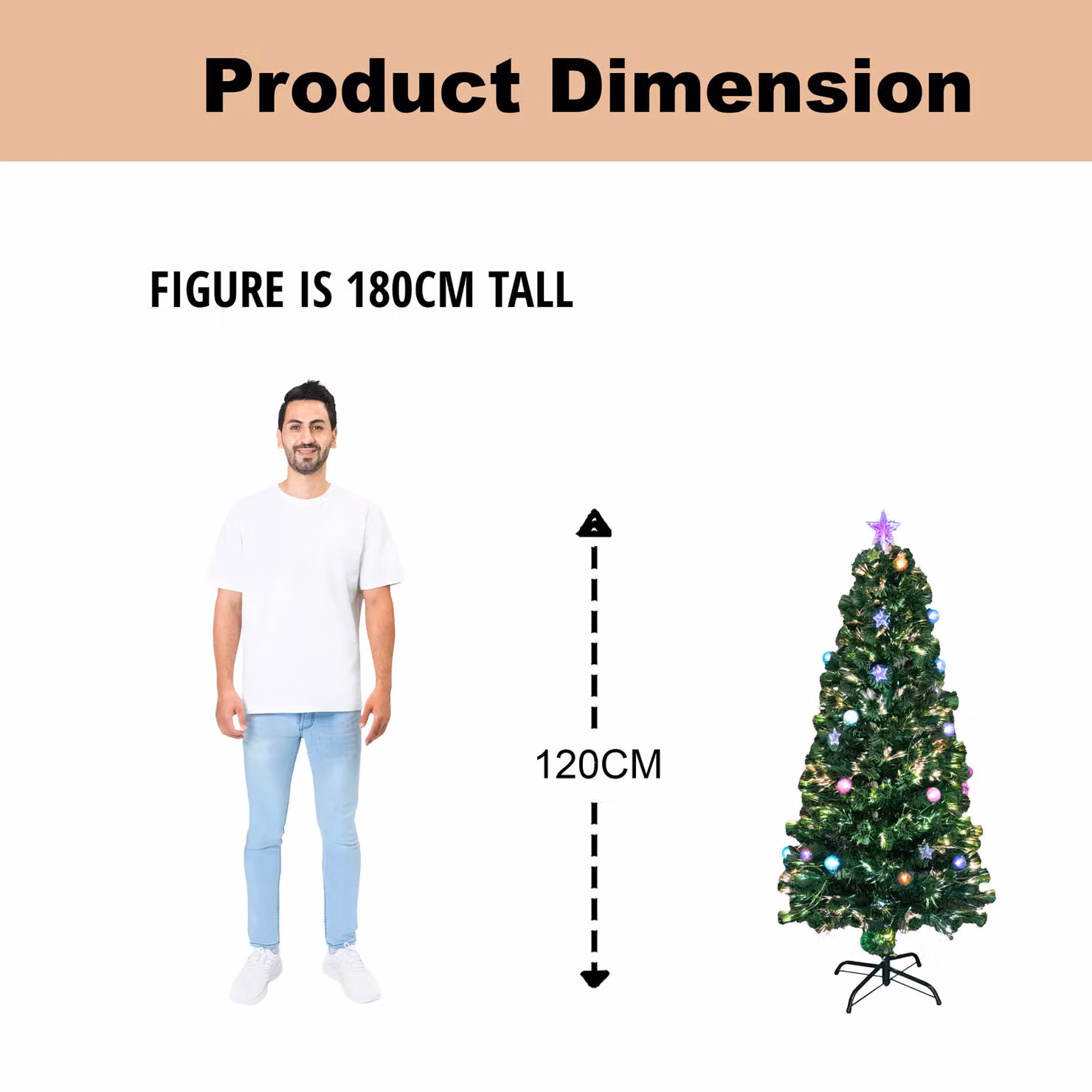 Shatchi Green 120cm LED Pre-Lit Fibre Optic Christmas Tree with Baubles and Stars – 8