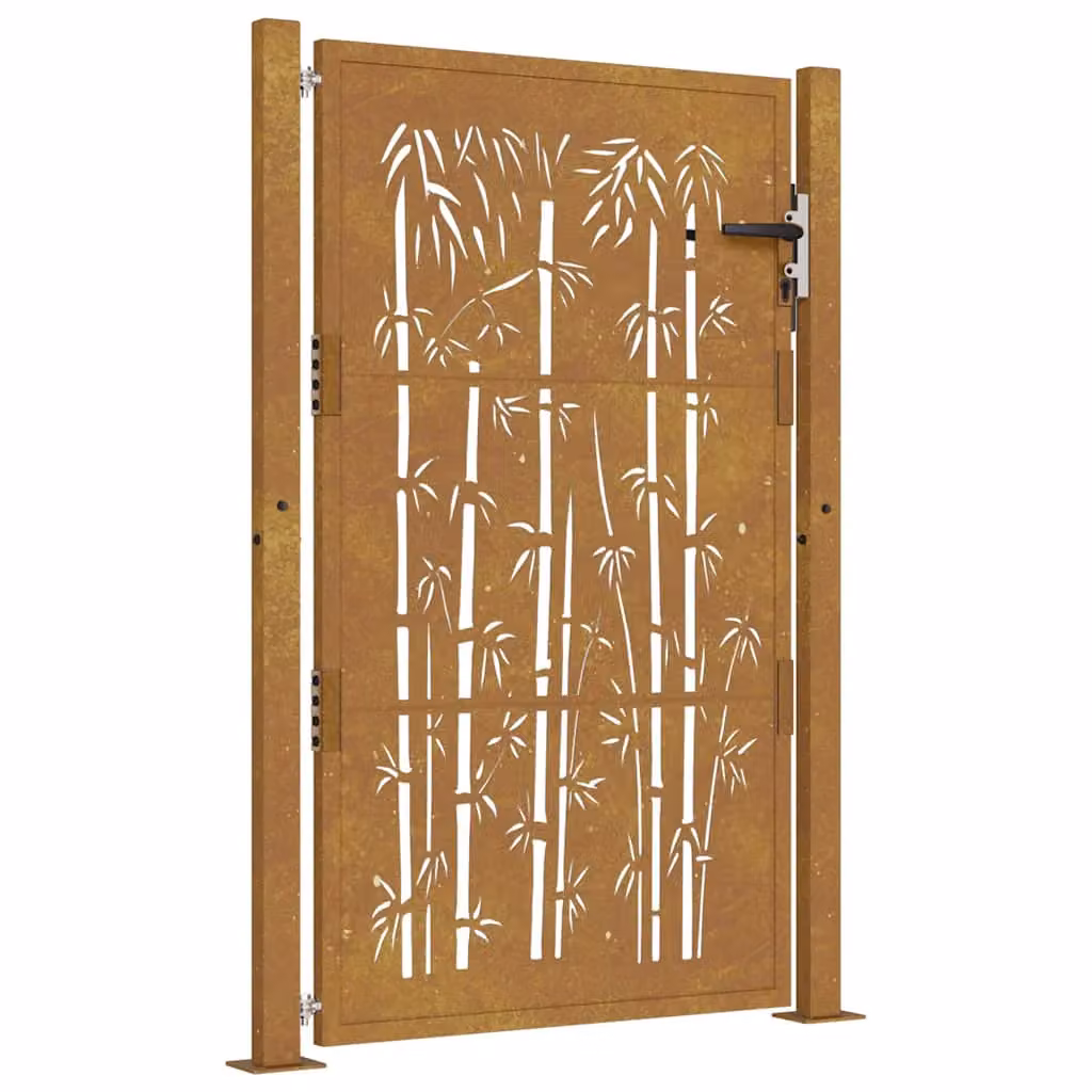 Berkfield Home Garden Gate in Brown Corten Steel with Bamboo Design, W: 105 cm, H: 130 cm – 2