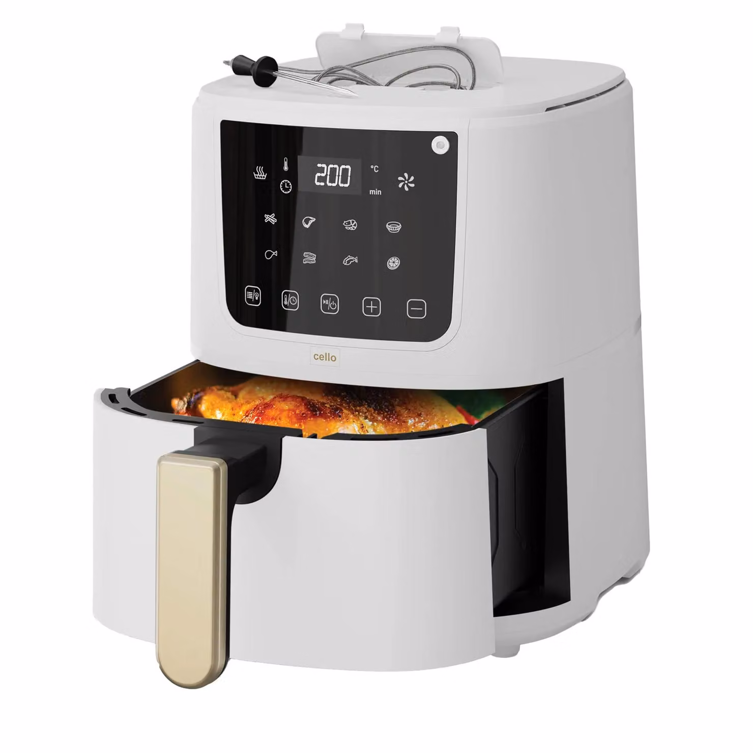Cello Single Basket Airfryer with Smart Cook Internal Food Thermometer in White – 2