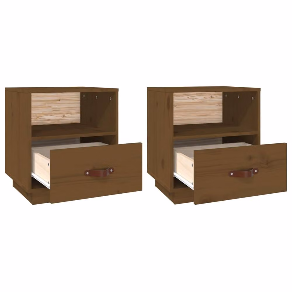 Berkfield Home Set of 2 Rustic Solid Wood Pine Bedside Cabinets, Honey Brown, W: 40 cm, D: 34 cm, H: 45 cm – 5