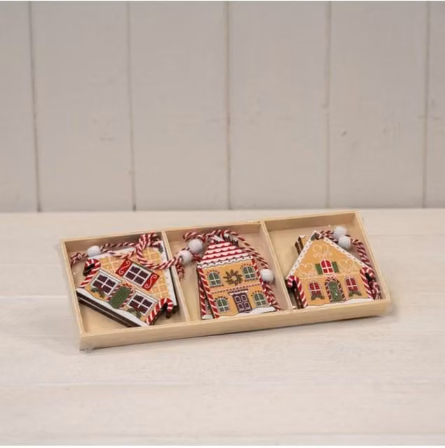 KDMD Set of 6 Multicolour Hanging Gingerbread Houses Christmas Decorations