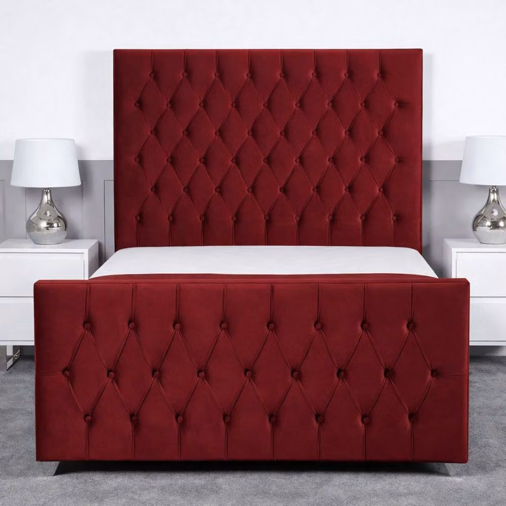 Living Comfort Bedz Vertex Upholstered Velvet Gas Lift Storage Bed in Red, W/D/H: 140 x 200 cm – 2