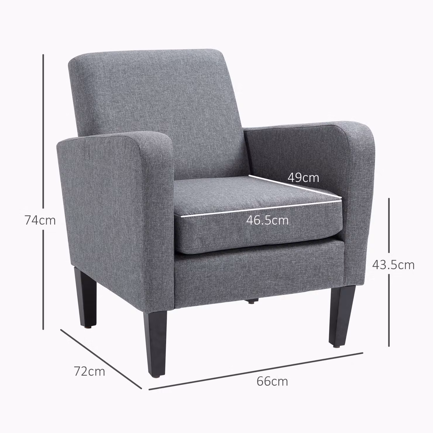HOMCOM Set of 2 Modern Upholstered Grey Accent Armchairs with Rubberwood Legs – 3