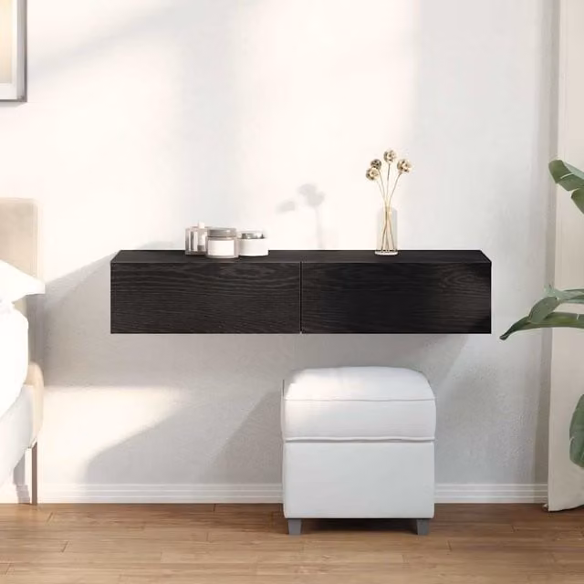 Berkfield Home Modern Wall Shelf with Drawers in Black, W/D/H: 100 x 36 x 19 cm