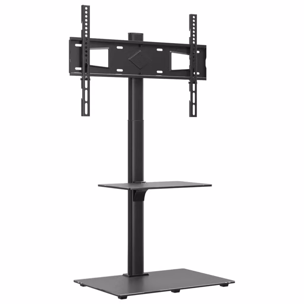 Berkfield Home Modern 2-Tier Corner TV Stand for 32-65 Inch Screens in Black with Glass and Metal Construction – 2