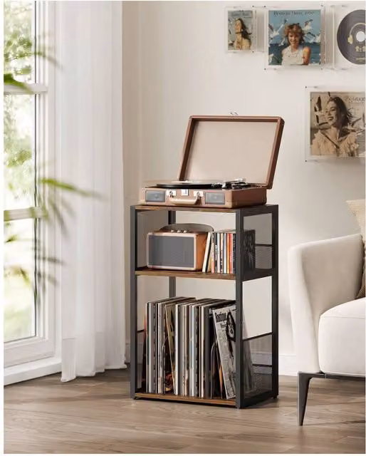 VASAGLE Record Player Stand with Vinyl Storage in Bronze and Brown