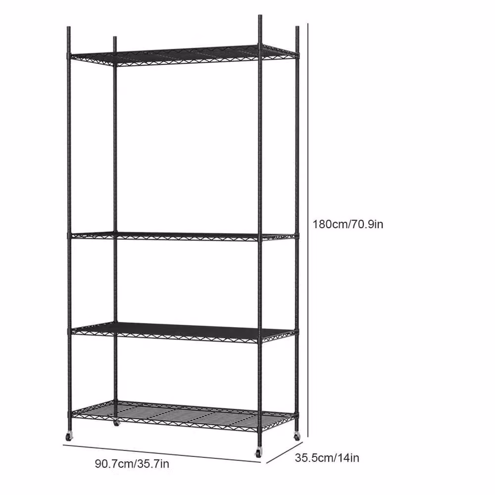 KORVIXA 4 Tier Metal Storage Shelf in Black with Adjustable Shelves, W/D/H: 90.7 x 35.5 x 180 cm – 2
