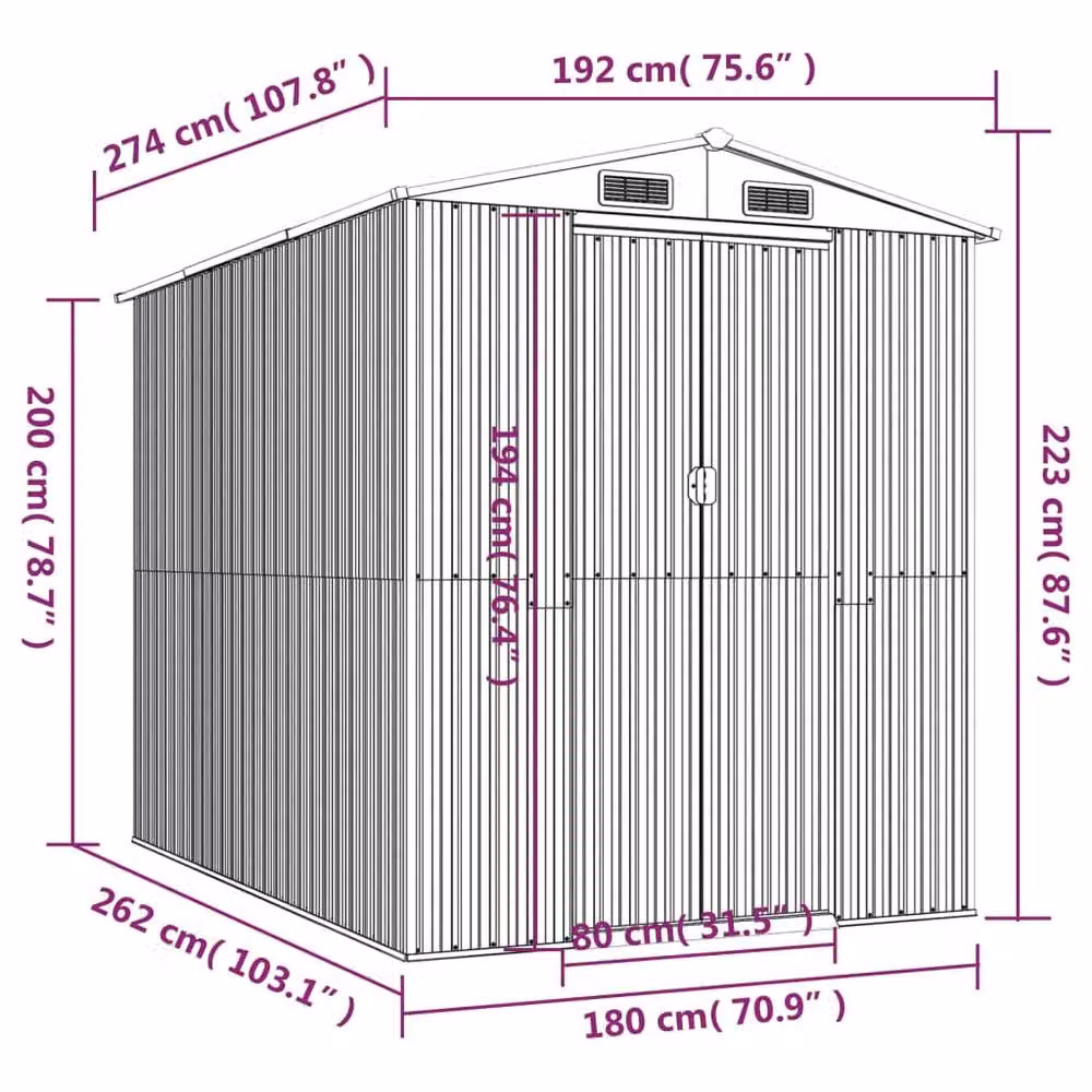Berkfield Anthracite and Black Galvanised Steel Gable Garden Shed W: 274 cm, D: 192 cm, H: 223 cm – 4