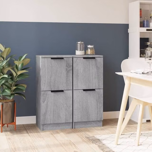 Berkfield Home Set of 2 Grey Sonoma Sideboards in Engineered Wood, W/D/H: 30 x 30 x 70 cm