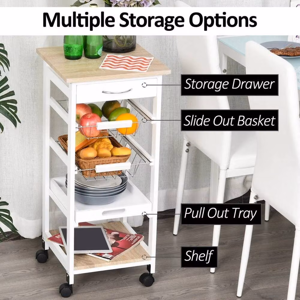 Kelvenix Mobile Rolling Kitchen Island Trolley in White – 2