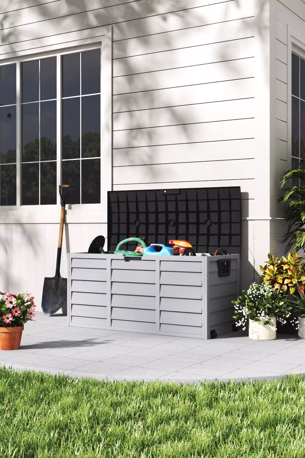 H&O Direct Waterproof Plastic Outdoor Garden Storage Box in Grey and Multicolour – 2
