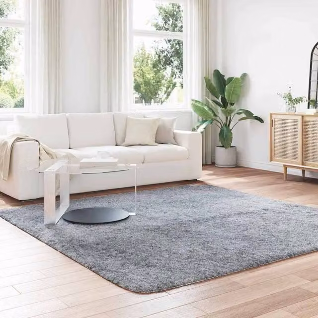 Berkfield Home NAVARRA Shaggy High Pile Rug, Light Grey, W/D: 240 x 240 cm – 1