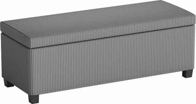 HOMCOM Grey Corduroy Storage Ottoman Bench with Removable Lid and Metal Legs