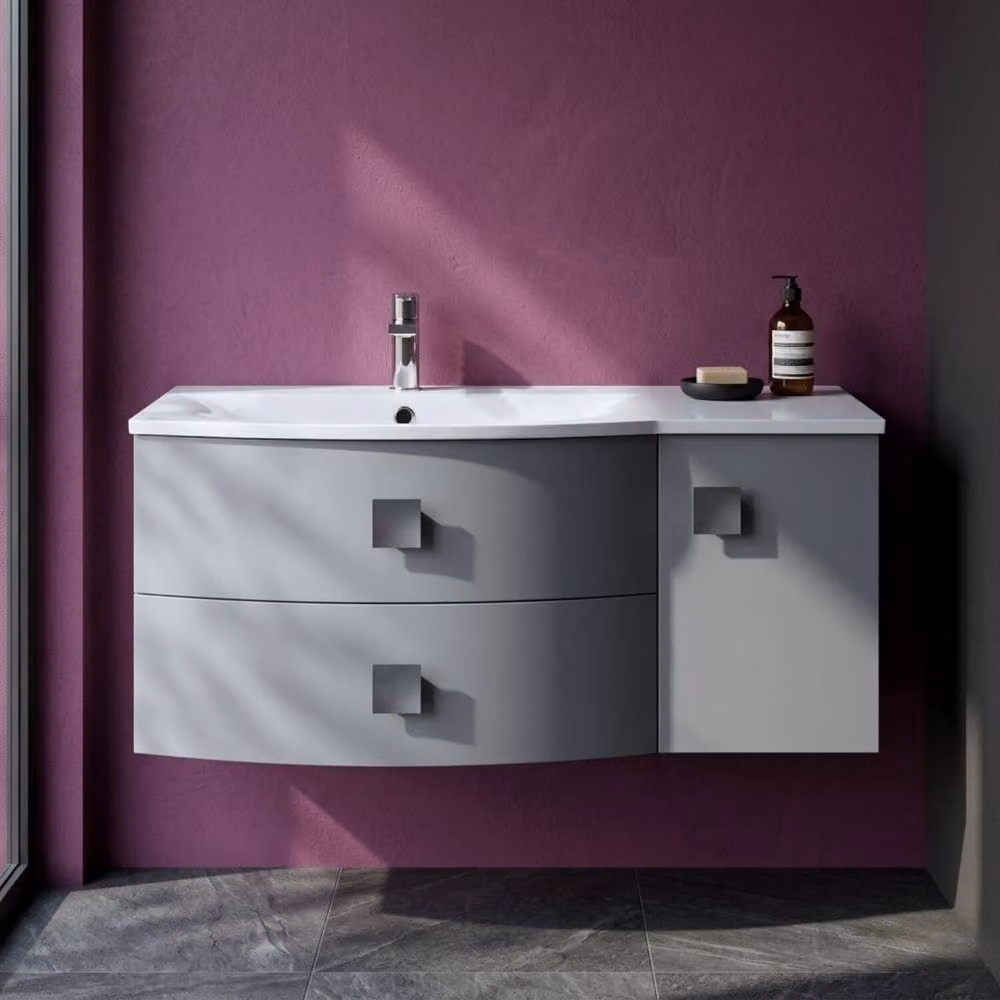 Balterley Gentleshaw Left-Hand 1 Door 2 Drawer Vanity Basin Unit in Matt Grey, Width: 100 cm – 4