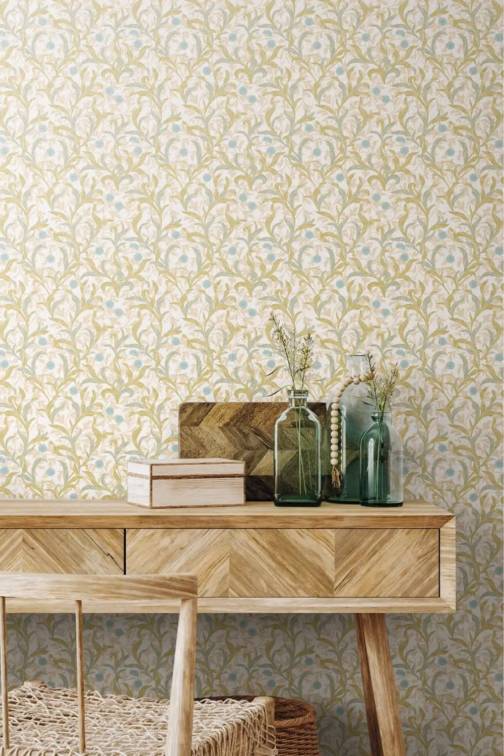Hoopla Walls Floral Trail Stone Wallpaper in Light Green – 2