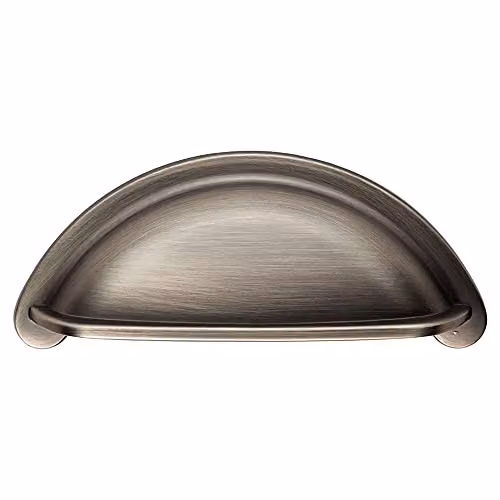 4 Pack Brushed Grey Metal Cabinet Cup Pull Handles, W: 9.4 cm, H: 4.15 cm, Fixing Centres: 7.6 cm – 2