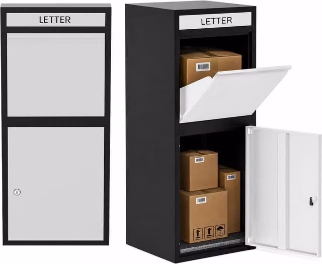 Belofay Outdoor Lockable Steel Parcel Delivery Box, Black, W: 102.4 cm, D: 41.4 cm, H: 38.3 cm