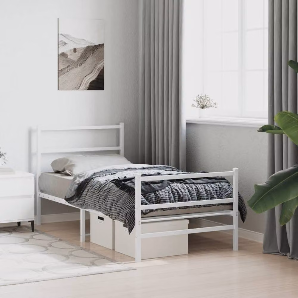 Berkfield Home Metal Bed Frame with Footboard, White, W/D/H: 90 x 190 x 95 cm – 2